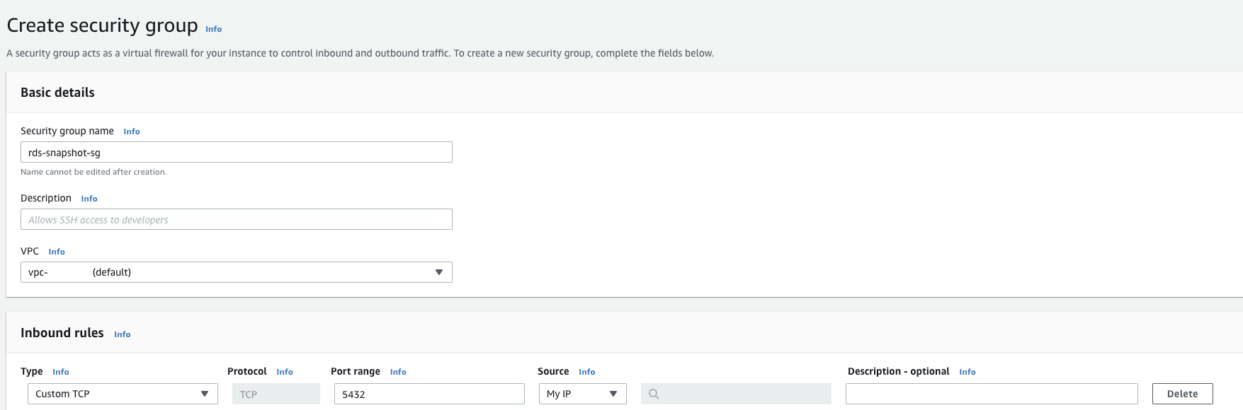 Creating a AWS Security Group