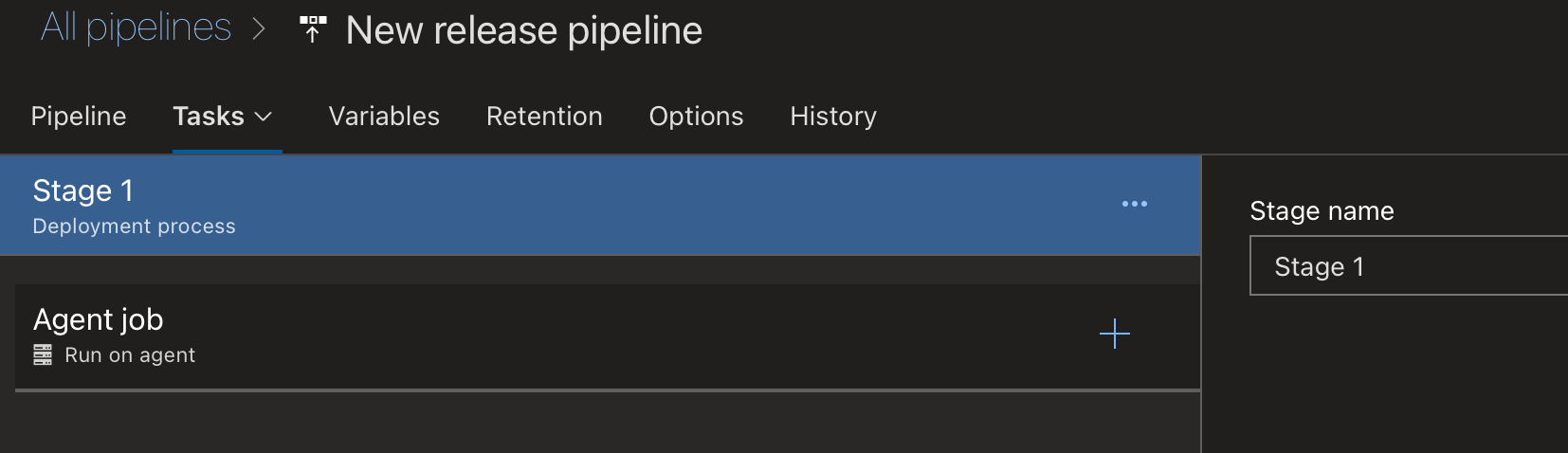 Viewing the first default stage of the azure pipeline job