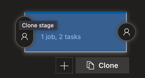 The Azure pipeline stage card under the Pipelines view. It demonstrates how to click the clone button